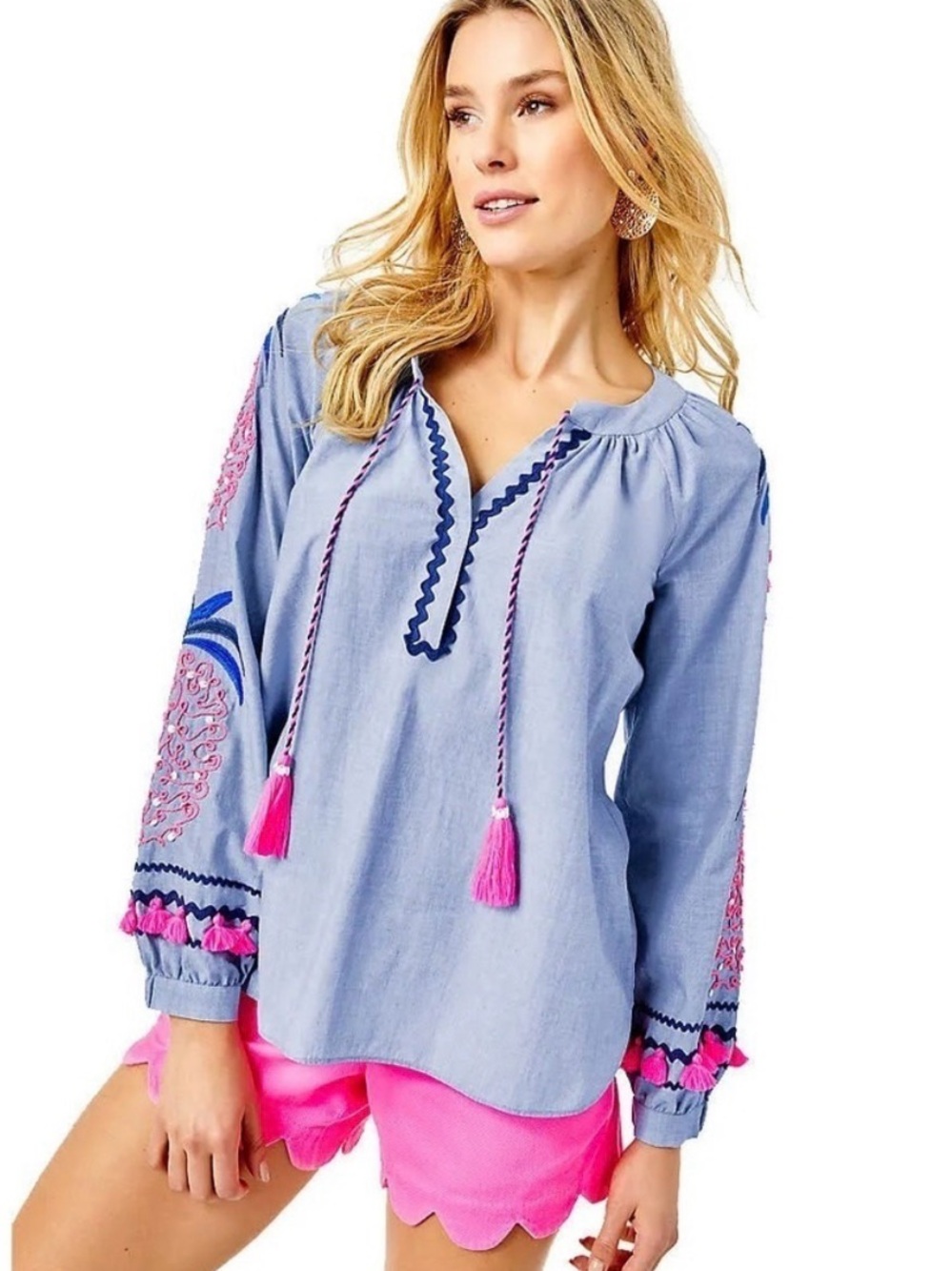 Lilly Pulitzer Haddie Tunic Top in Bluebell Chambray, Large